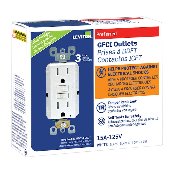 Leviton Leviton SmartlockPro 15 amps 125 V Duplex White GFCI Outlet 5-15R 3 pk GFTR1-03W - main